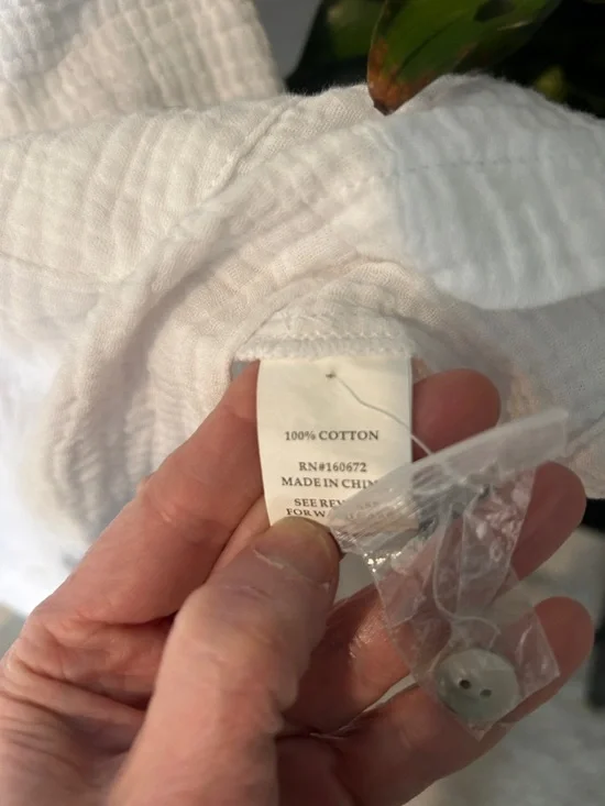 Blue Island White Gauze Cotton Romper. Adjustable Waist Medium Boho 
Pockets - Picture 4 of 6